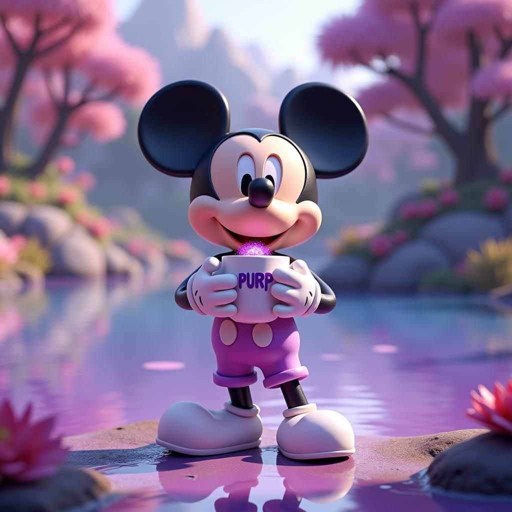 Whimsical 3D Cartoon Character with Purple Drink