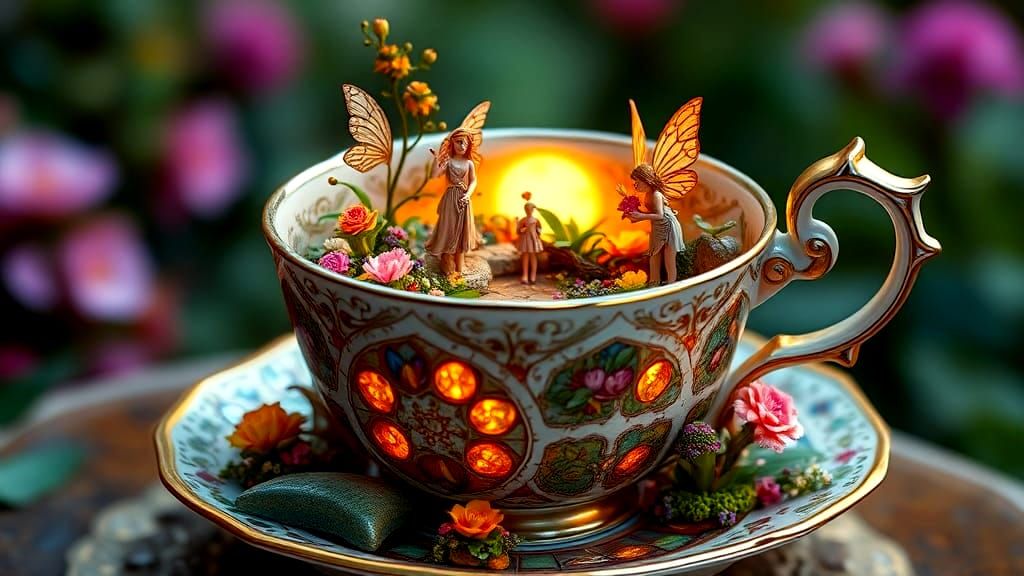 Fairy Tale Scenes Unfolding in Miniature Teacup Gardens