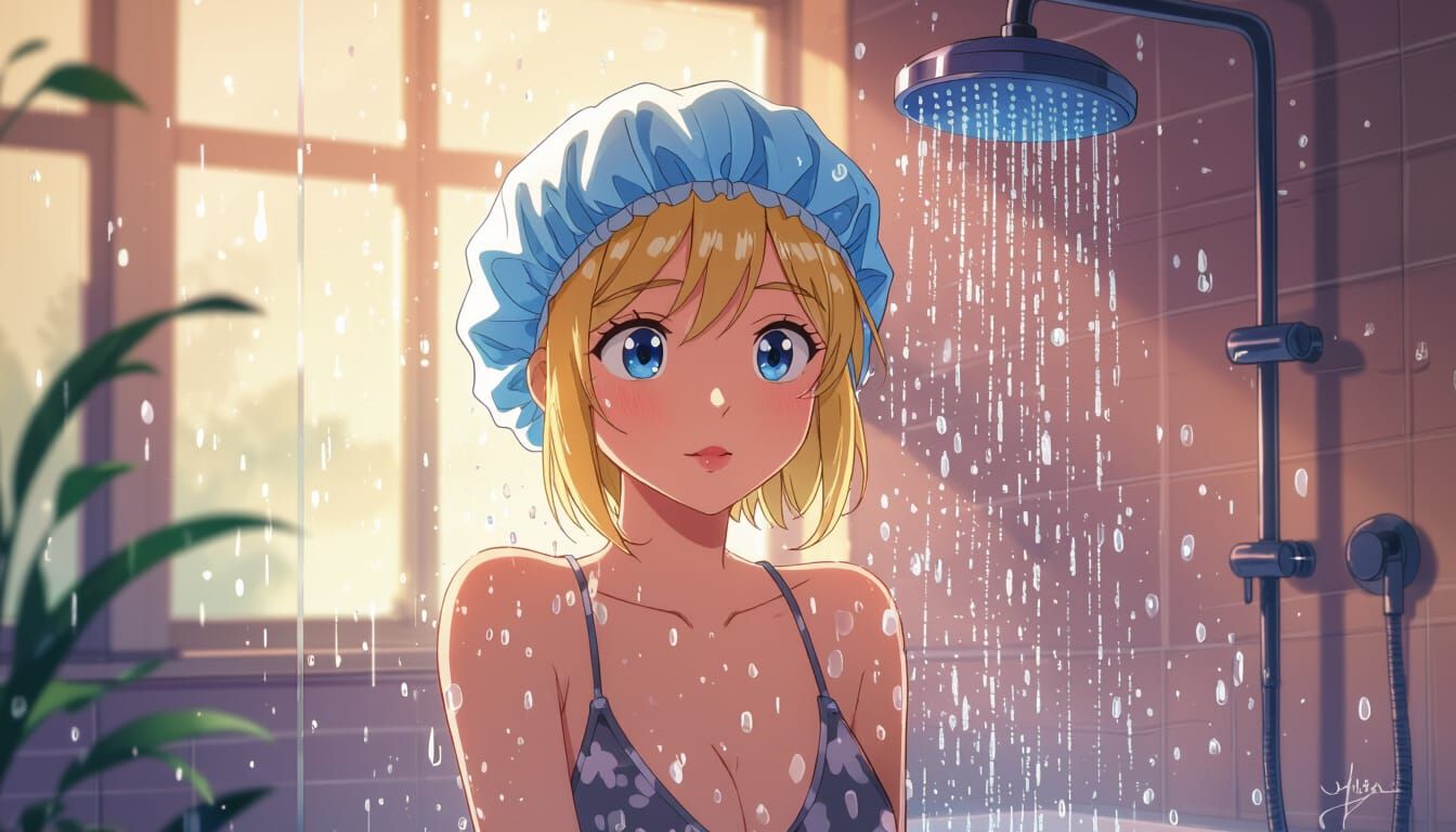 Anime Girl in Shower as Digital 3D Art