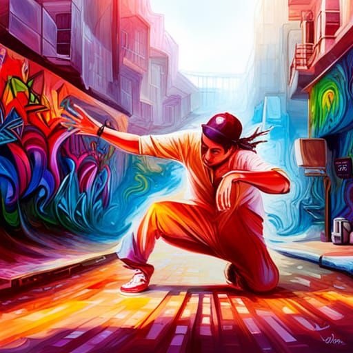 Dynamic Dancer in Graffiti Splash Art Style