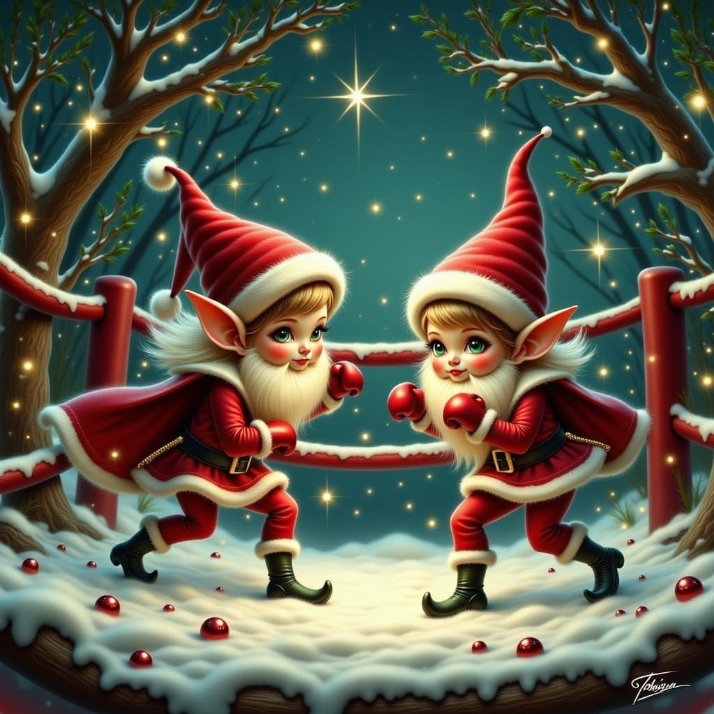 Christmas Elves Engage in a Whimsical Boxing Match Under Twi...