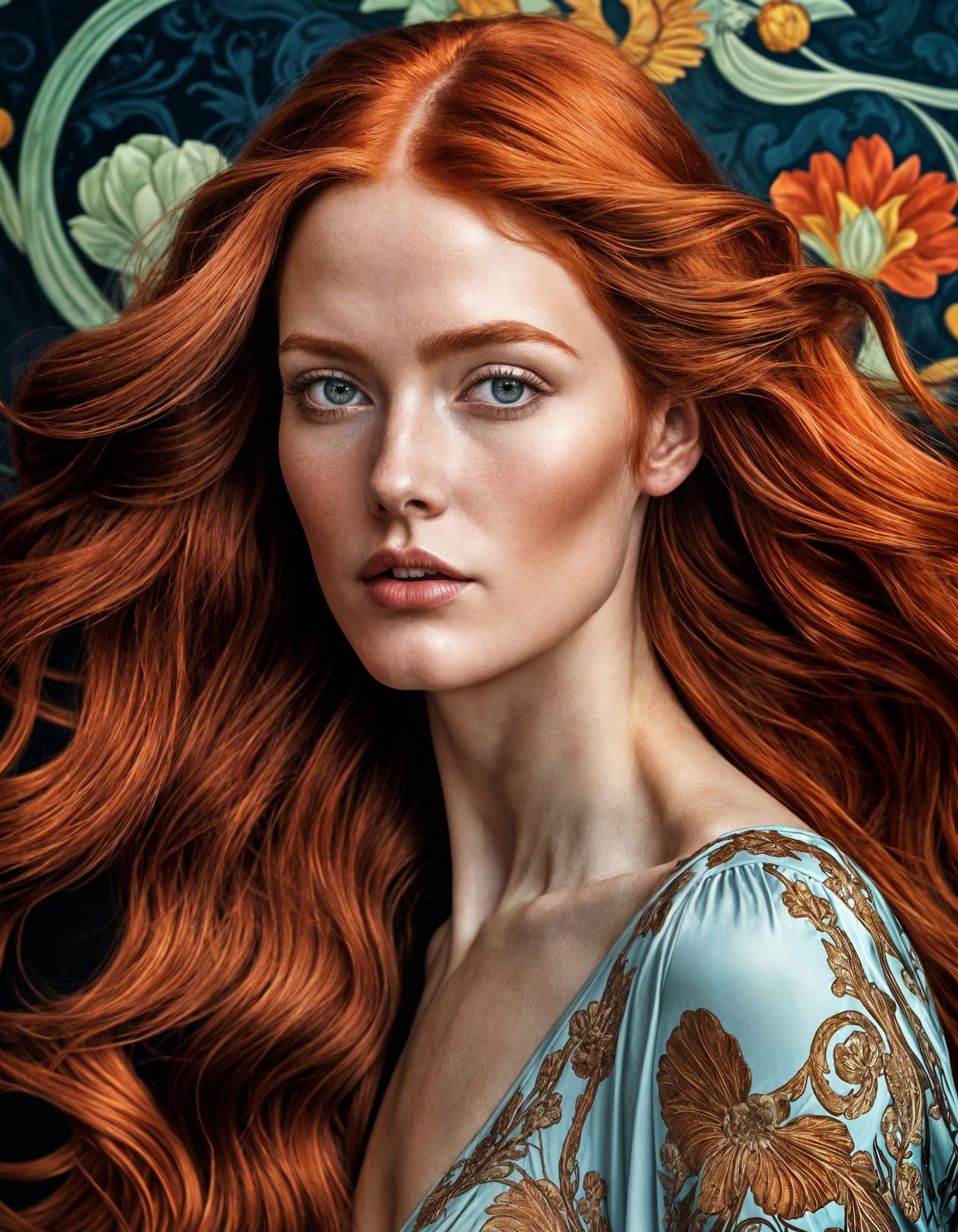Art Nouveau Fashion Photo of Woman with Red Hair