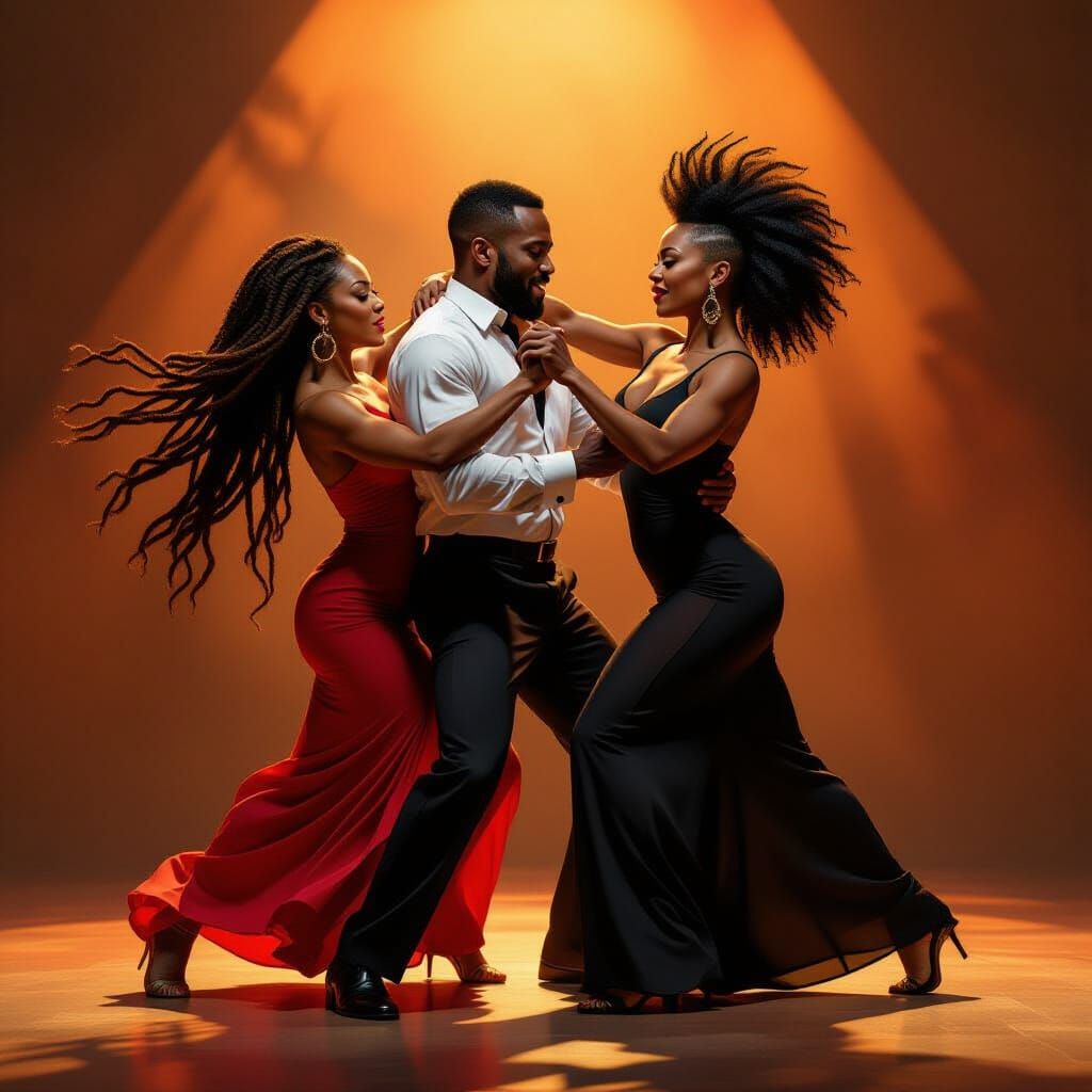 Tango Battle: Man Dances Between Two Women