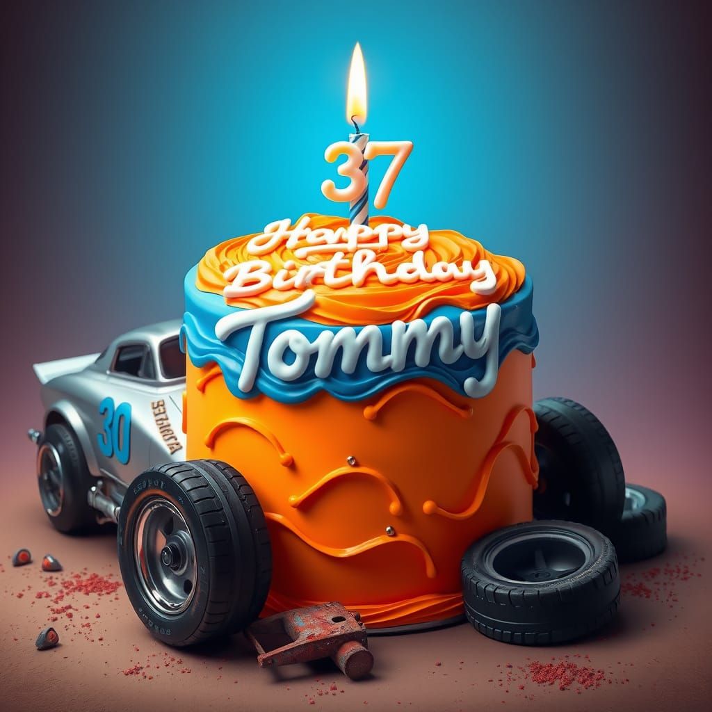 Vibrant Birthday Cake with Retro-Futuristic Racing Cars