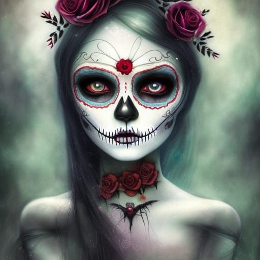 Day of the Dead Portrait in Gothic Digital Art Style