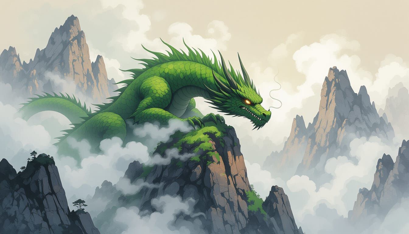 Ancient Stone Dragon in Misty Peaks