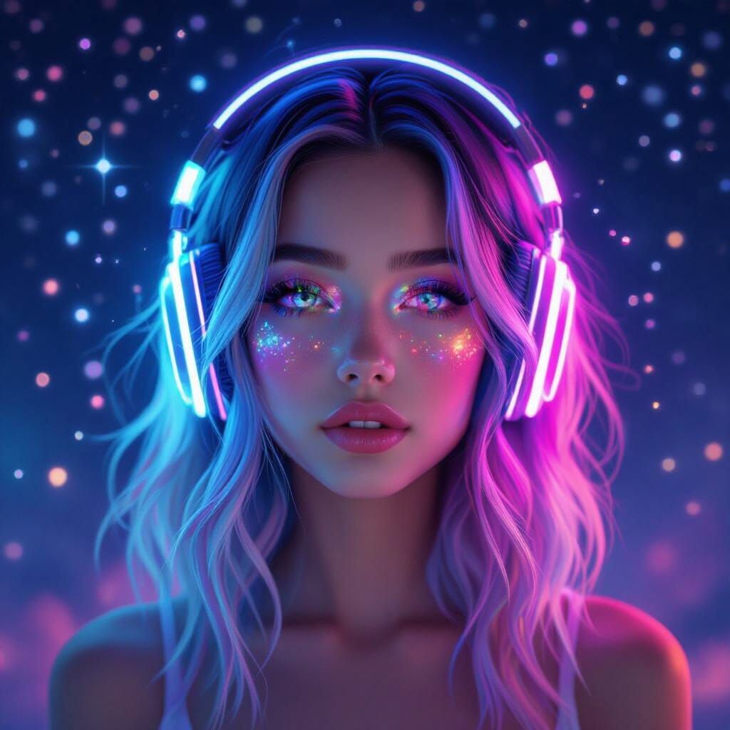 Surreal Portrait of Woman with Cosmic Light and Glowing Head...