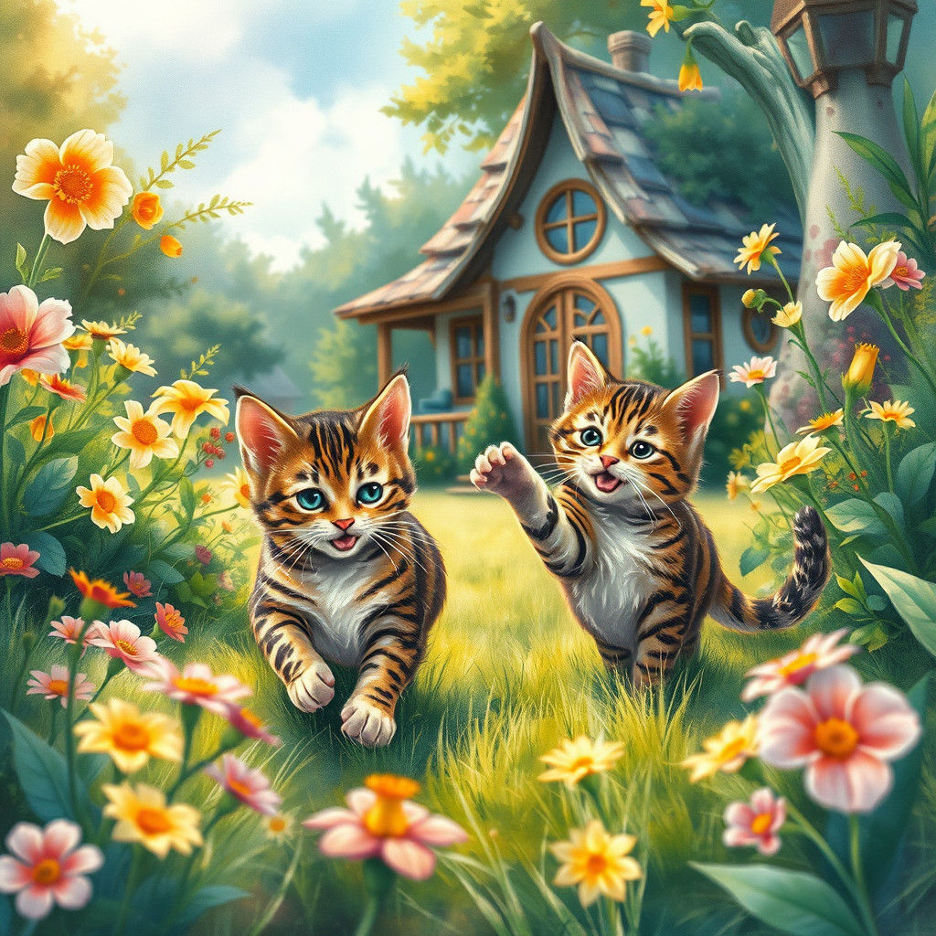 watercolour of two tabby cats