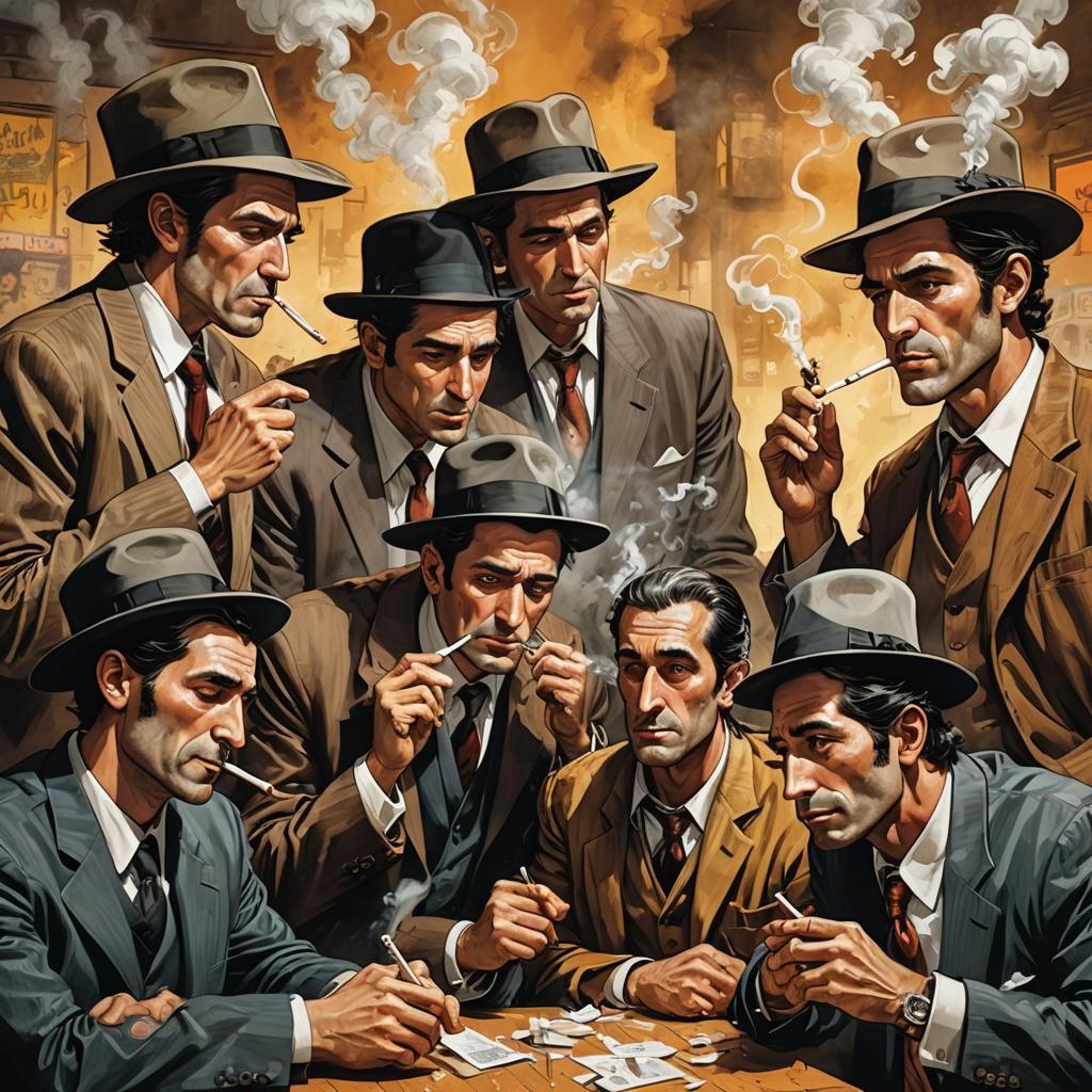 Ultra-Orthodox Men Smoking: Comic Book Art