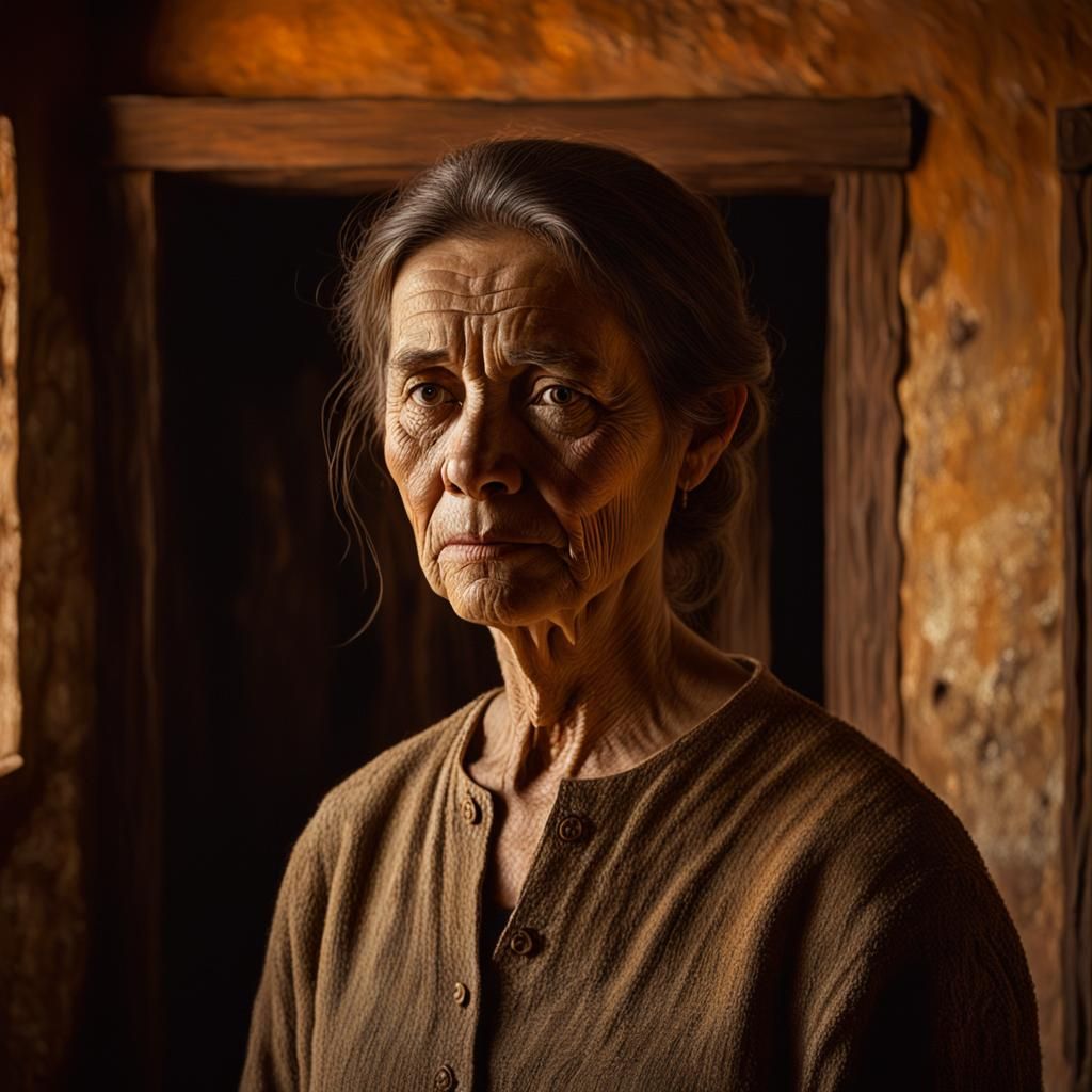 Rustic Earth Tones Portrait in Oil Painting Style