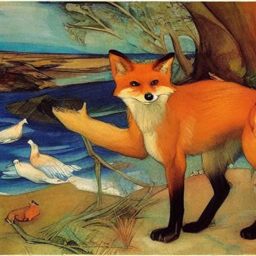 Foxes at the Sea: A Classical Fairytale Illustration