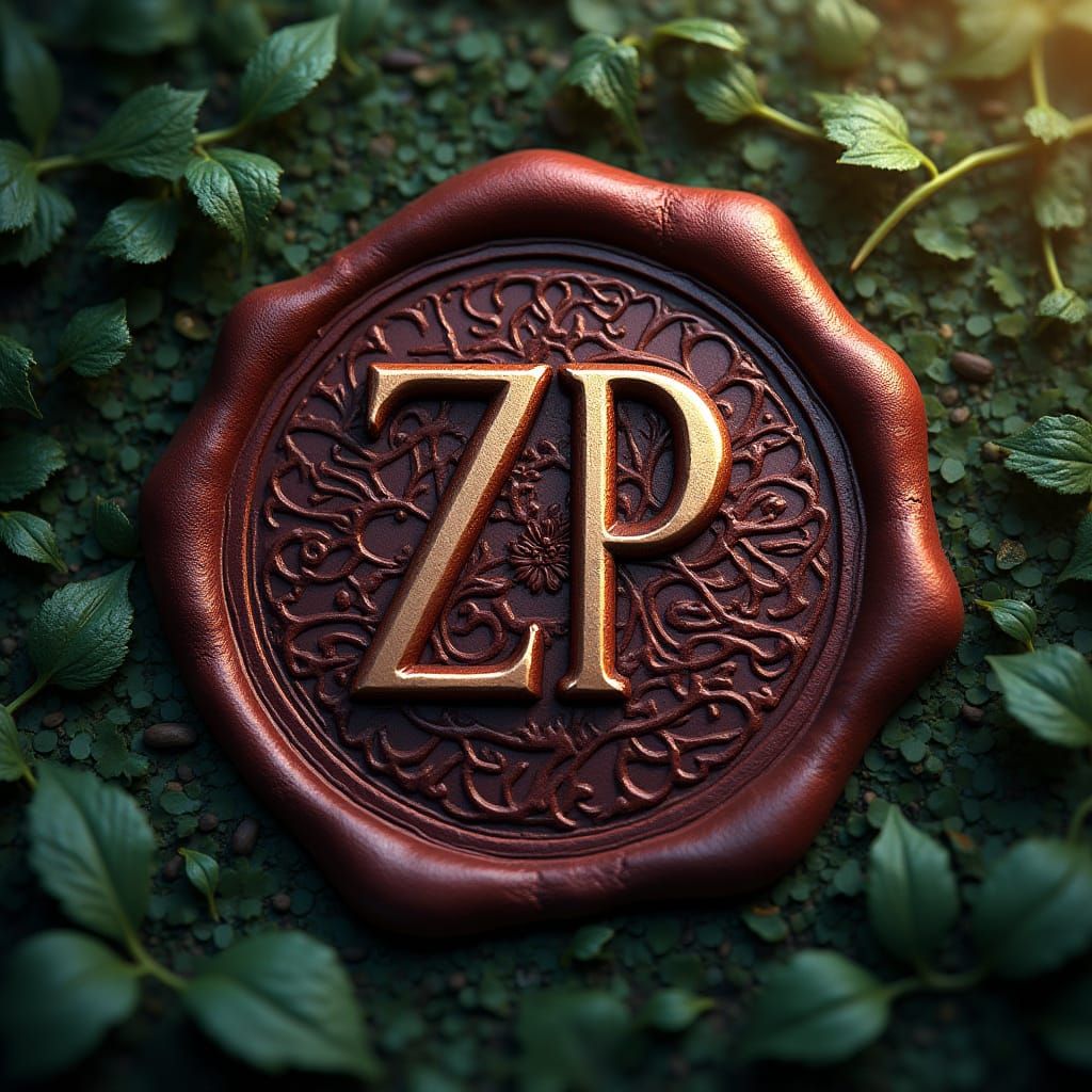 Ornate Wax Seal with Initials ZP and Lush Nature