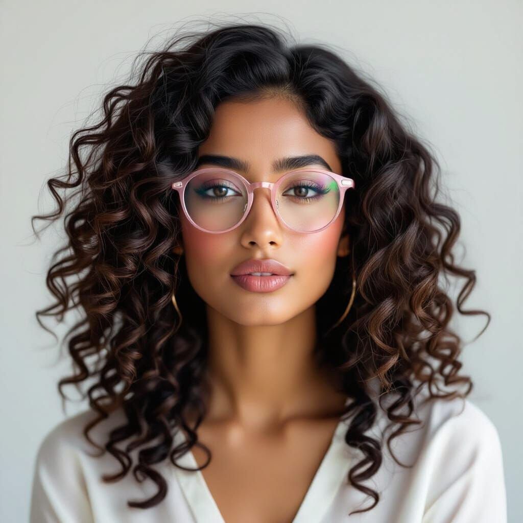 Hyper-Realistic Portrait of Indian Woman with Curly Hair & P...