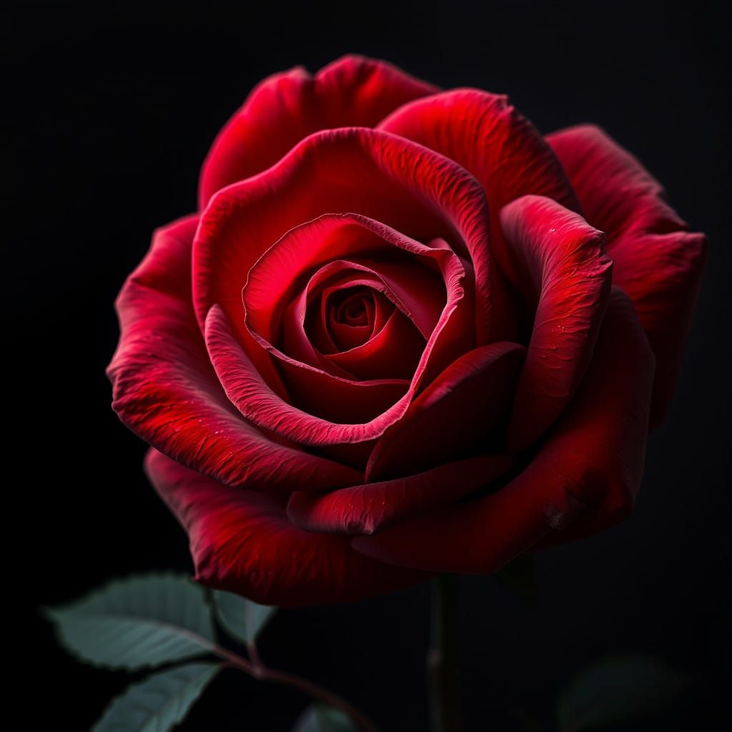 Dark Red Rose in Harmonious Balance with Black and Pale Rose...