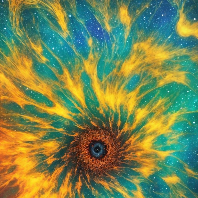 Surreal Entity in the Void: Vibrant Oil Painting