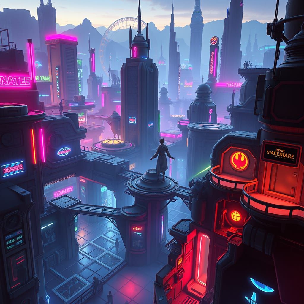 Cyberpunk Entertainment Hub in a Futuristic Urban Jungle
