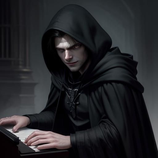 Sinister Organist in Dark Cloak, Fantasy Art