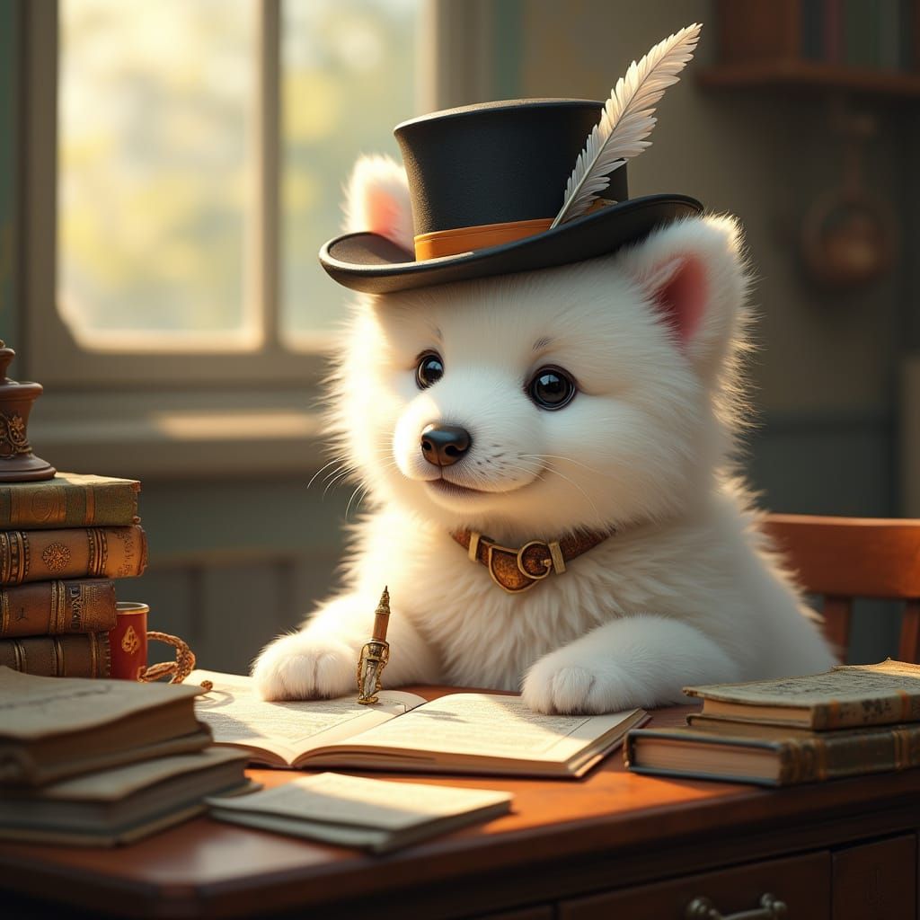 Samoyed Puppy Portrait in Classical Anime Style