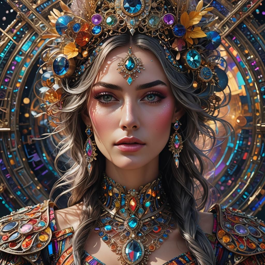 French Woman with Futuristic Jewelry in Hyperreal Portrait