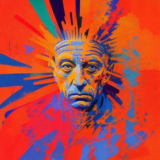 Picasso-esque Digital Art in Deep Yellow and Blue