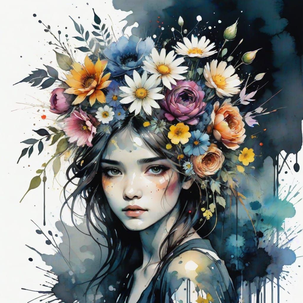 Watercolor Florals in a Dark Grunge Setting