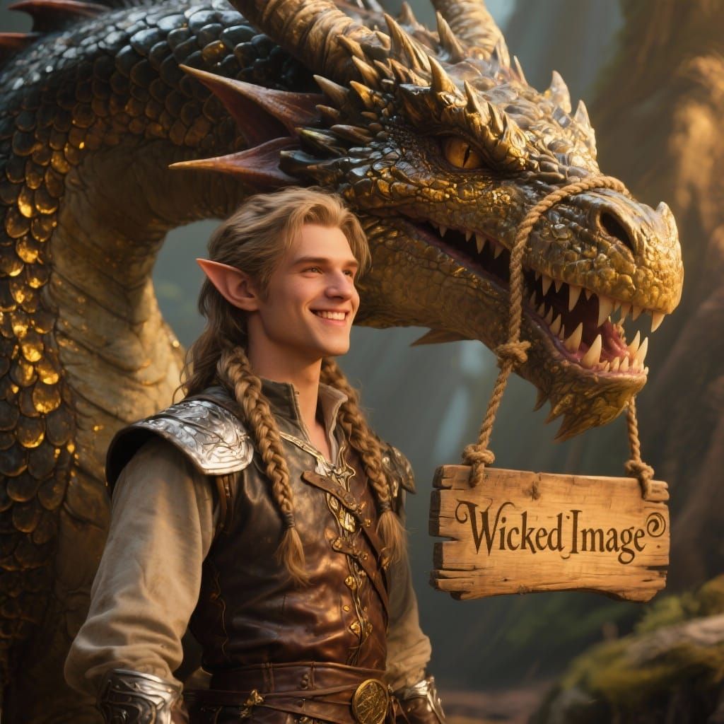 Elf and Dragon Portrait in Realistic Fantasy Style