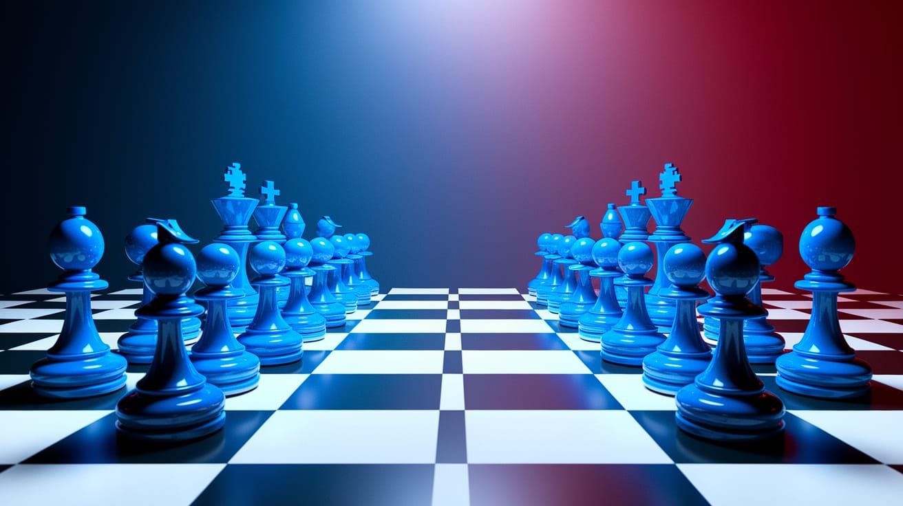 Wedgwood Chess Set on Giant Board in Hyperrealistic Style