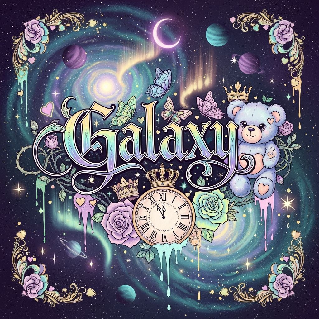 Whimsical Galaxy Sticker with Gothic Roses and Teddy Bear