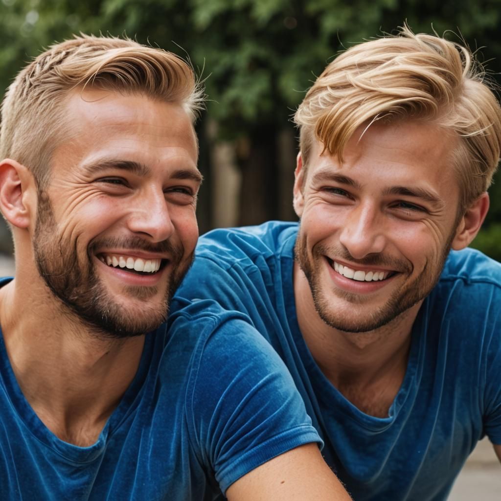 Joyous Blond Couple in Gouache Style