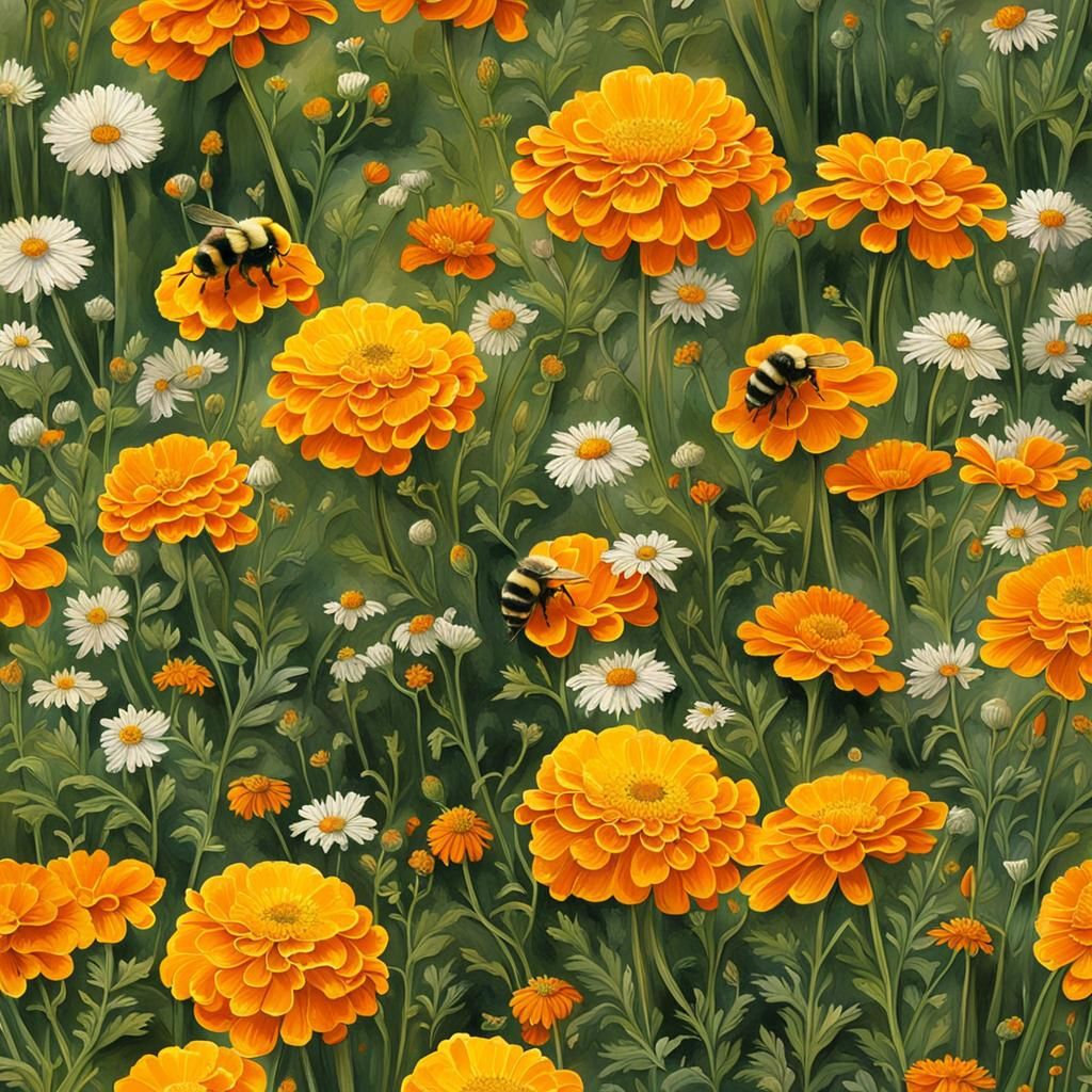 Dew-Kissed Garden with Bumblebee