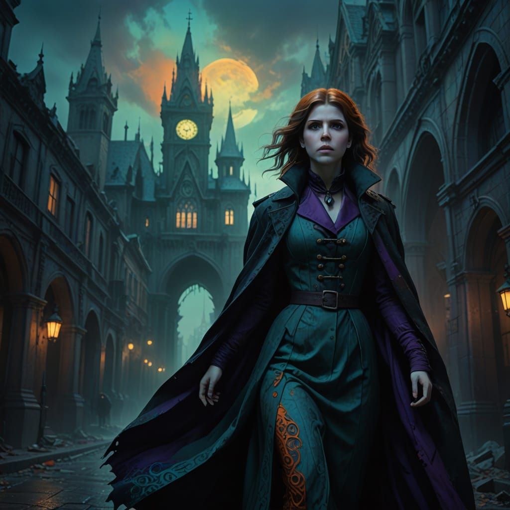 Anna Kendrick in a Haunted, Tim Burton-Inspired Cityscape