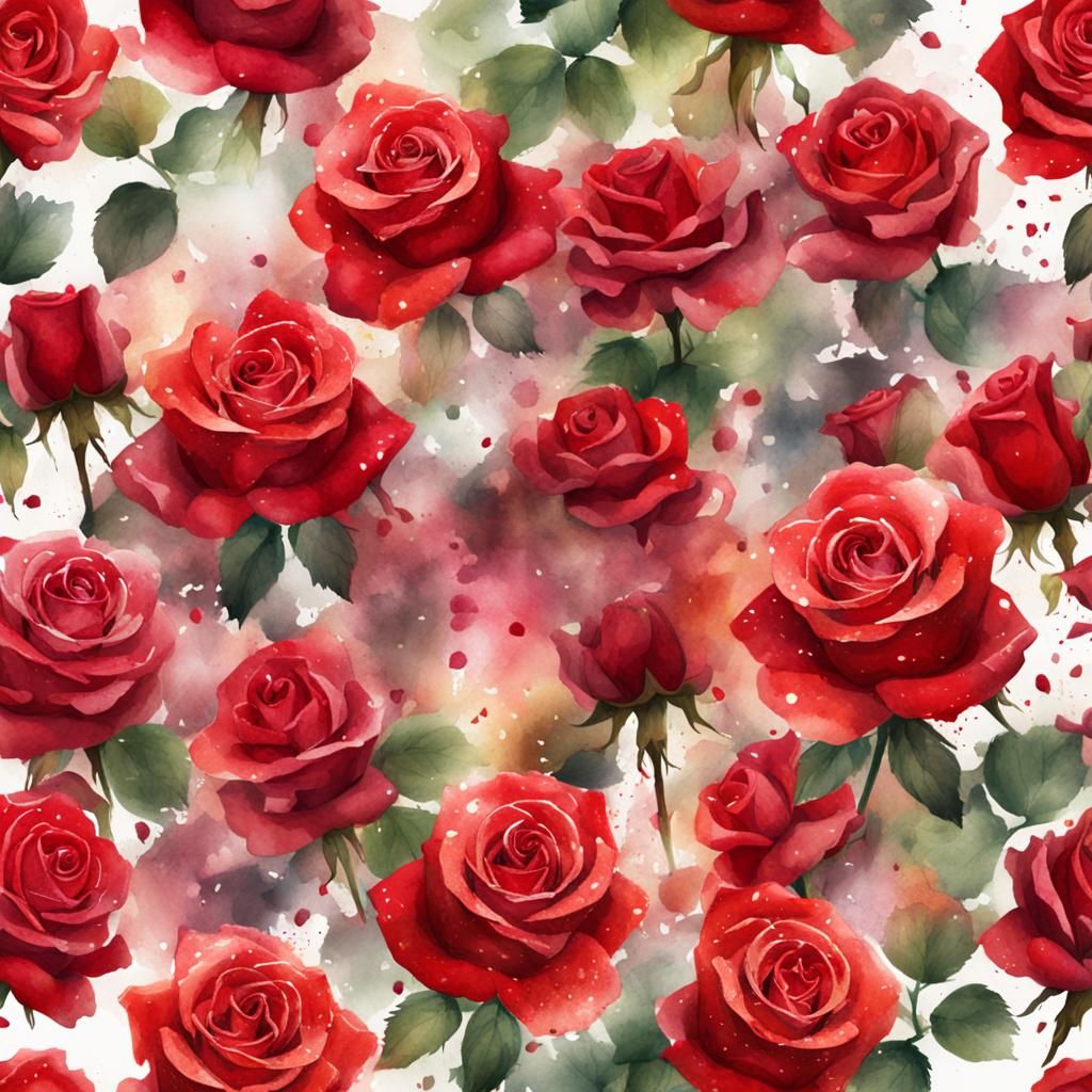 Disintegrating Red Roses in Digital Watercolour