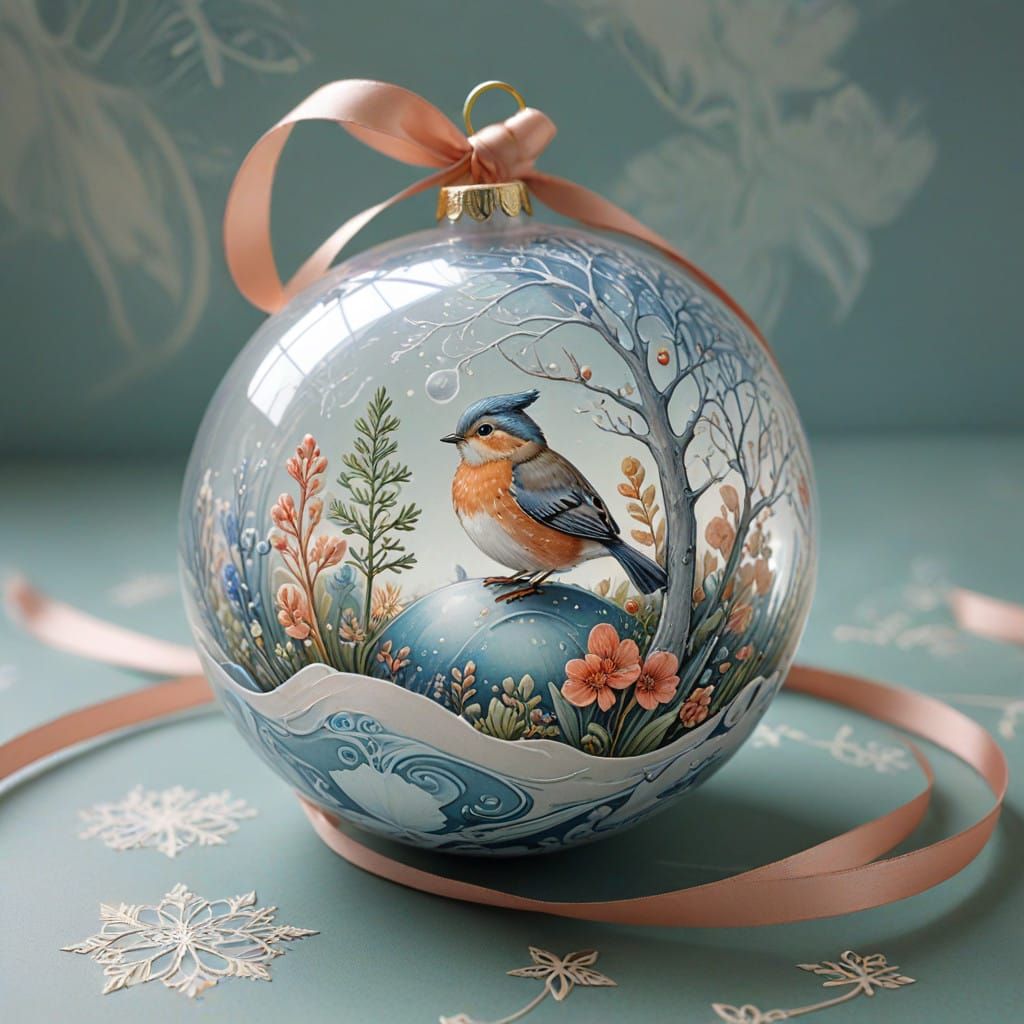 Winter Solstice Blessing Ball in Whimsical Line and Wash Dra...