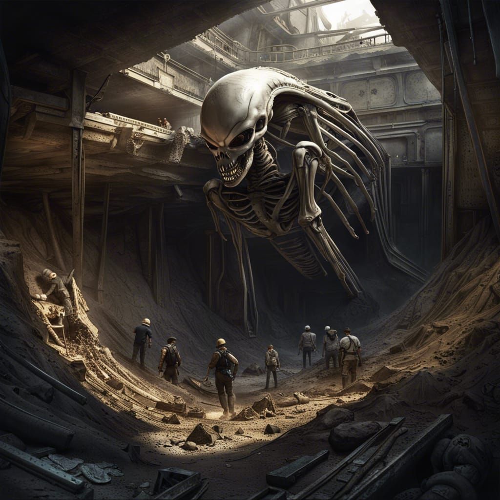Excavation of Xenomorph Skeleton in Post-Apocalyptic World
