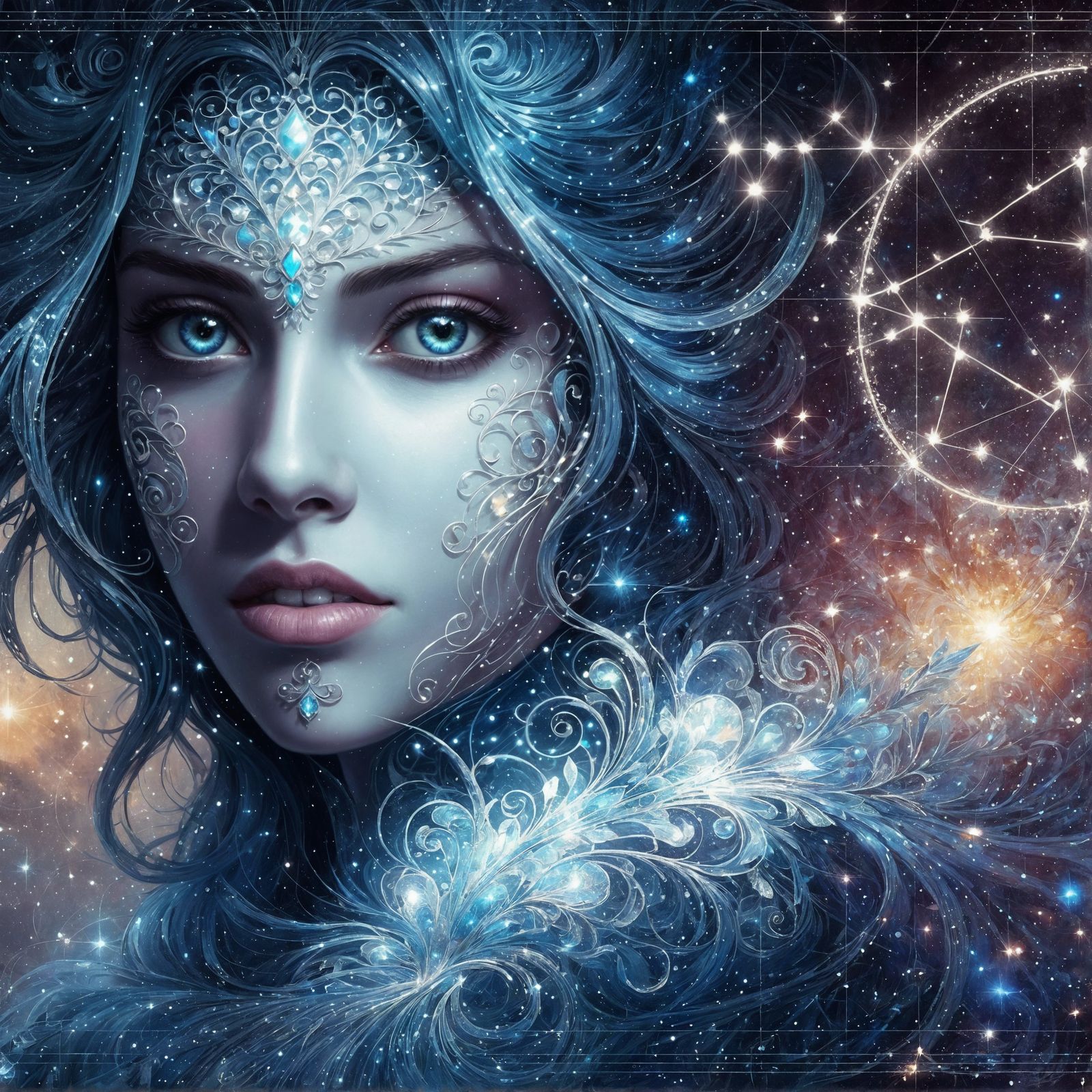Radiant Princess with Celestial Map in Fantasy Style