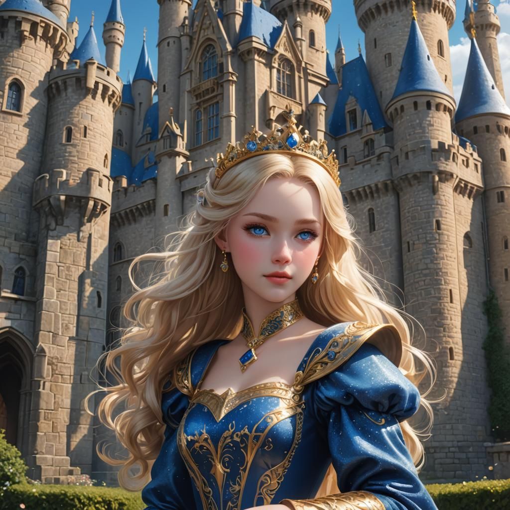 Blonde Princess on Golden Book Cover: 3D Anime Art