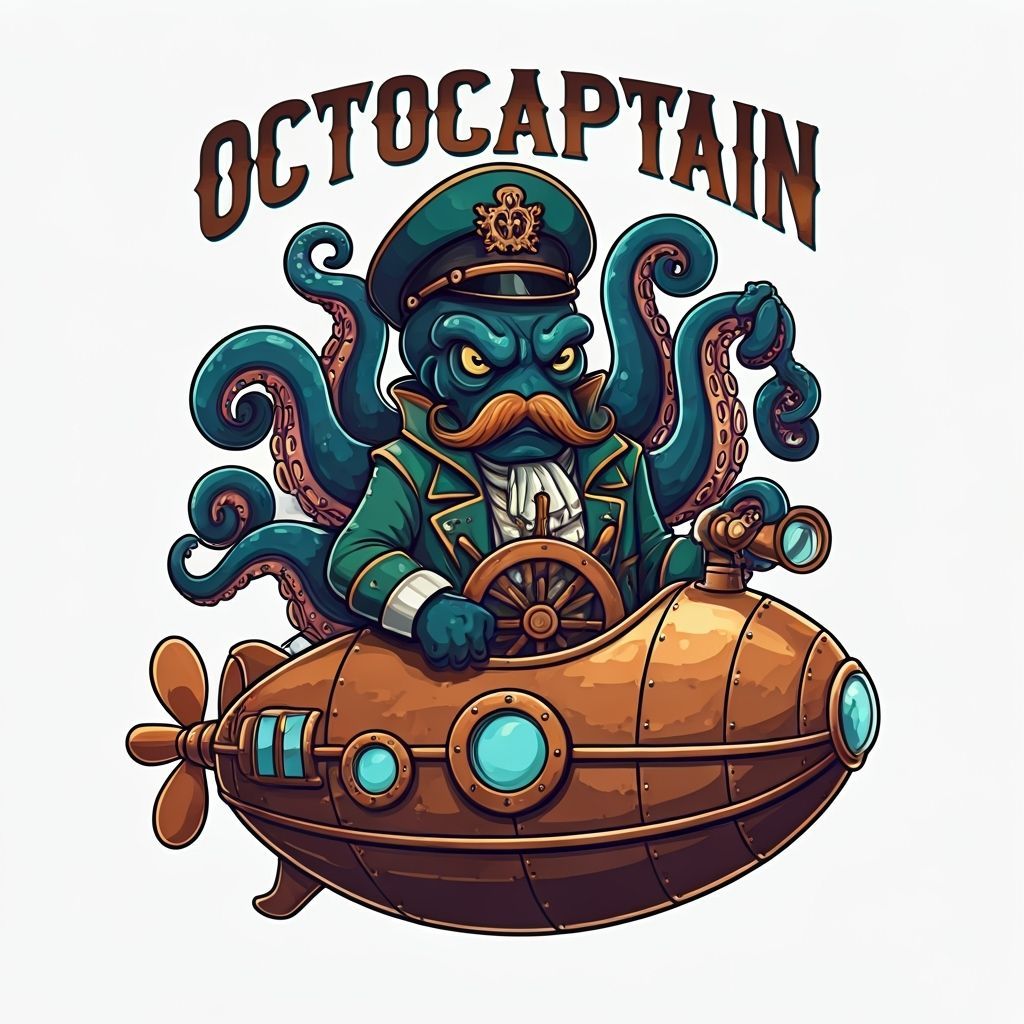 OctoCaptain Steampunk Submarine Cartoon Art