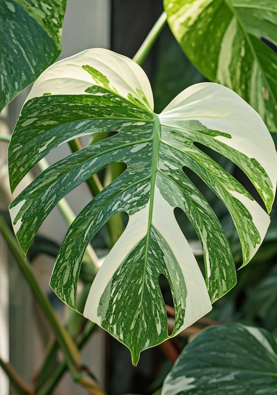 Exotic Monstera Blooms with Vibrant White and Green Splatter...