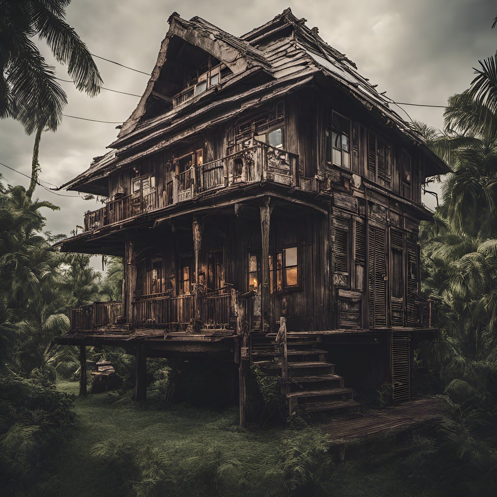Black Wooden Houses in Thailand: Hyperrealistic Digital Art