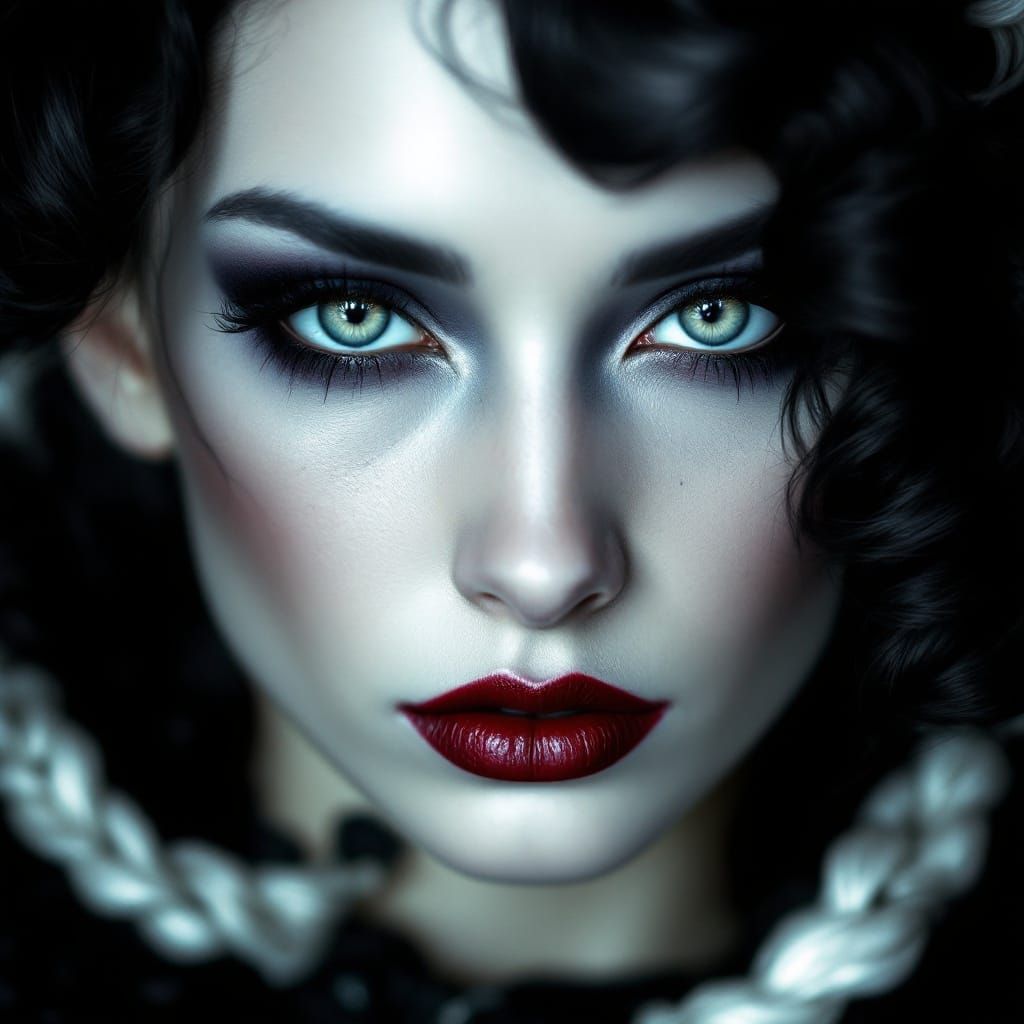 Ethereal Gothic Goddess with Dramatic Makeup and Braided Hai...