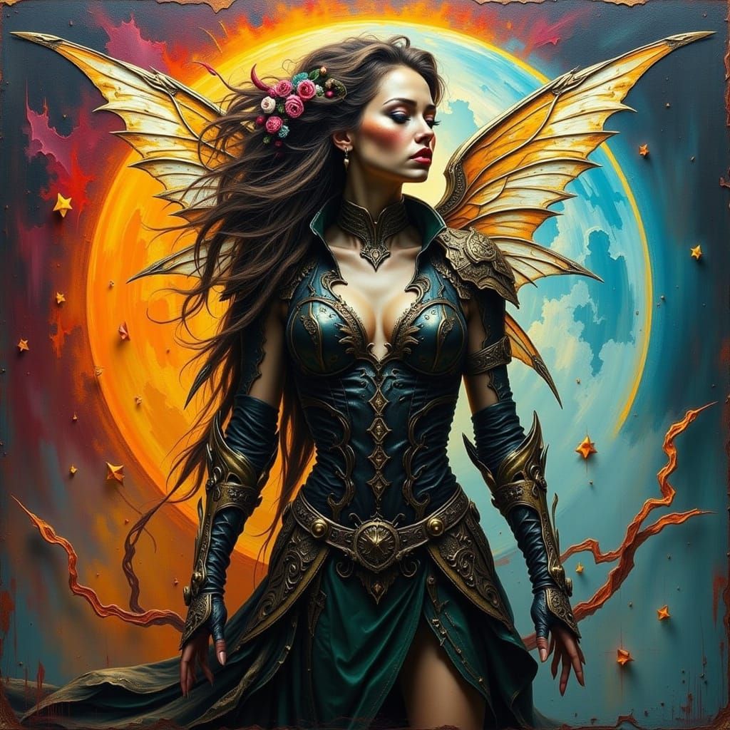 Heavy Metal Rocker Fairy in Cyberpunk Aesthetic