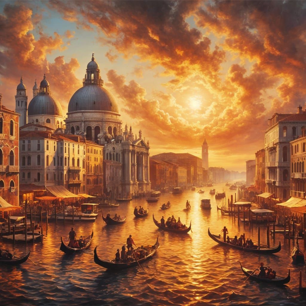 Impressive Venice Landscape at Sunset in 18th-Century Italia...
