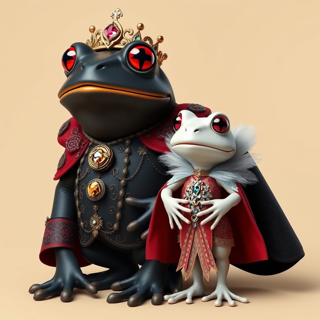 Regal Frog Duo in Opulent Baroque Attire