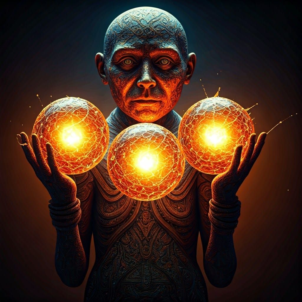 Figure Holding Glowing Balls Sculpture Lamp