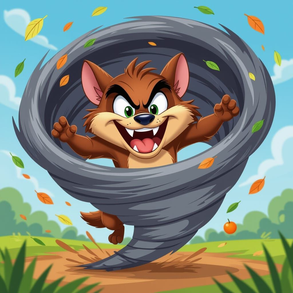 Taz the Tasmanian Devil in a Swirling Tornado