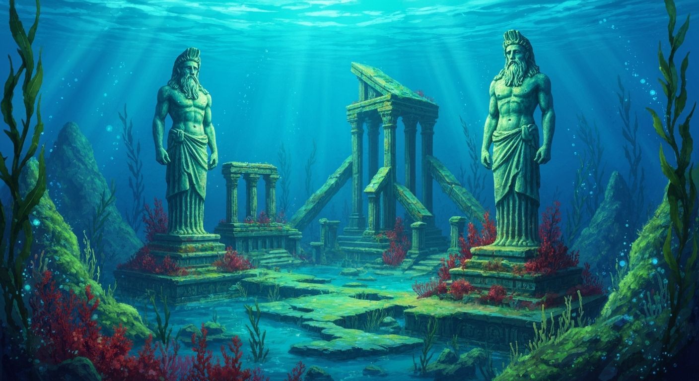 Sunken Atlantean City Ruin with Poseidon Statues in Alcohol ...