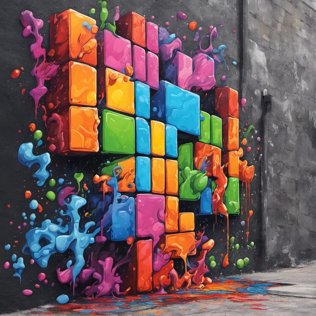 Tetris as Colorful Graffiti Street Art