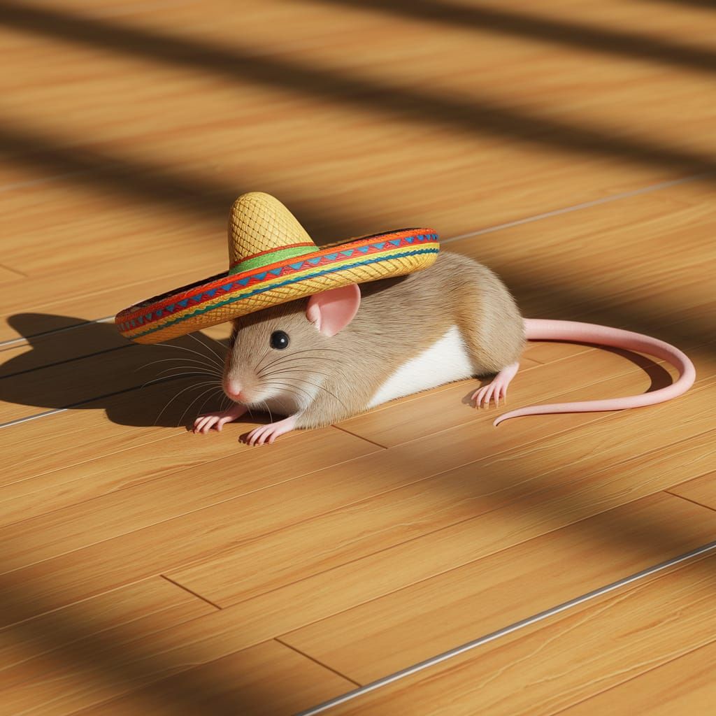 Mouse with Sombrero on Laminate Flooring