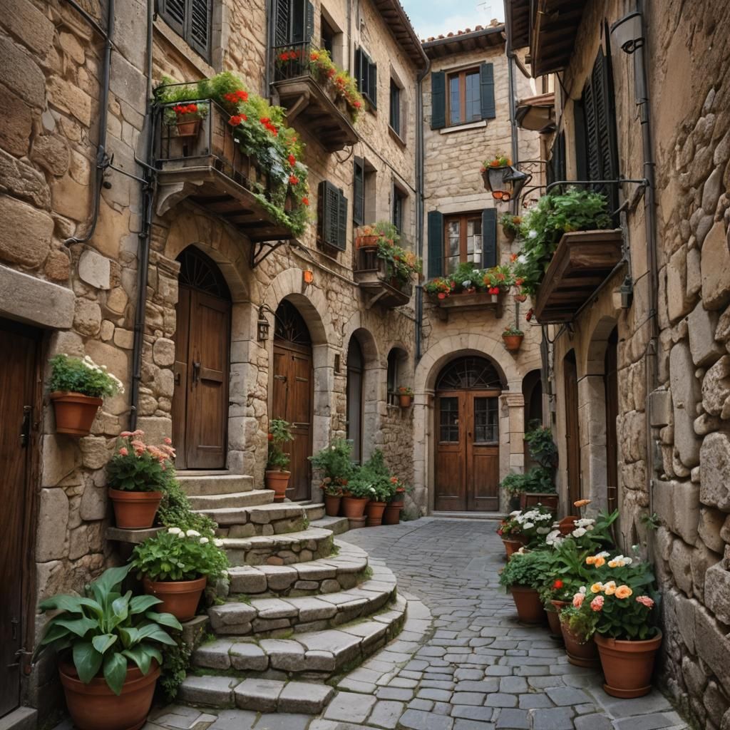 Picturesque Medieval Italian Street Scene