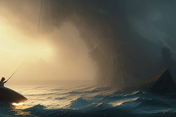 Fisherman's Journey: Dark Fantasy Seascape in 8K